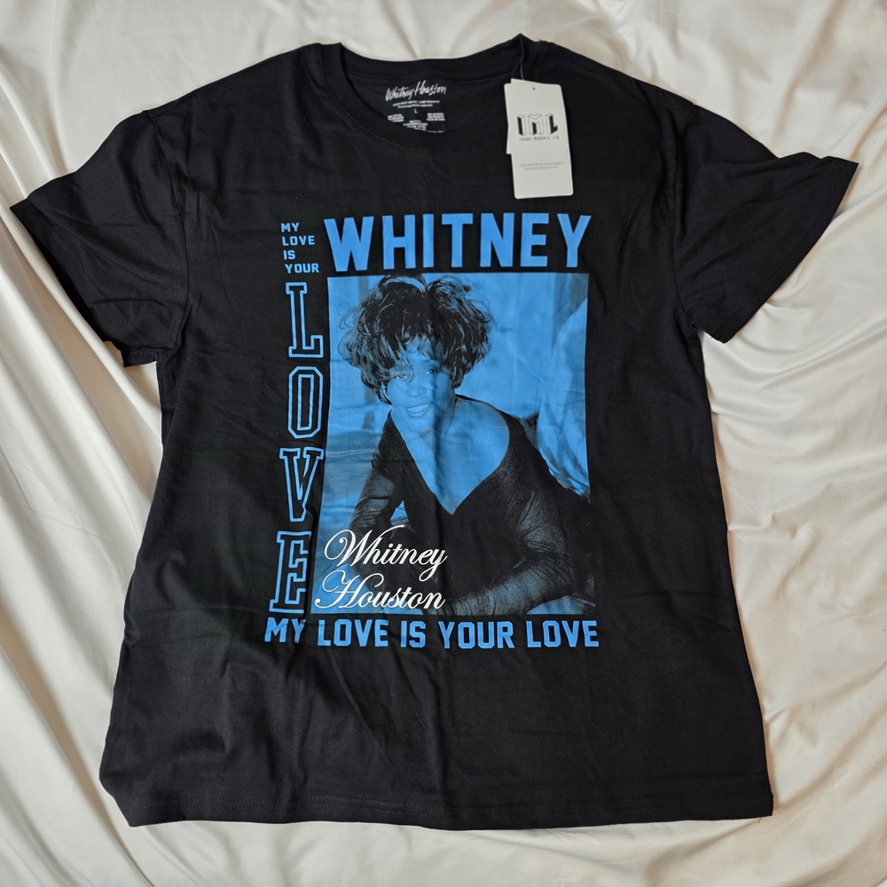 Whitney Houston Black T-Shirt with Blue Graphic NWT size Large